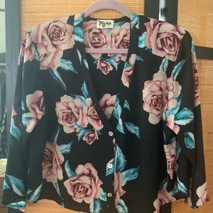 Worn x1 Show Me Your Mumu Crop V Neck Top Large Oversized Button Up Gorgeous!